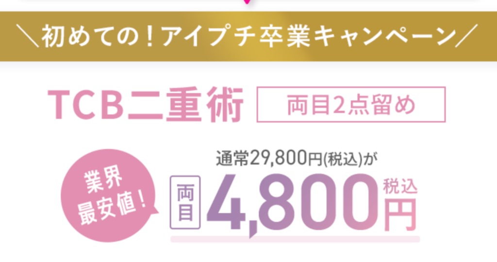 TCB二重術最安値、クーポン適用、キャンペーンページ