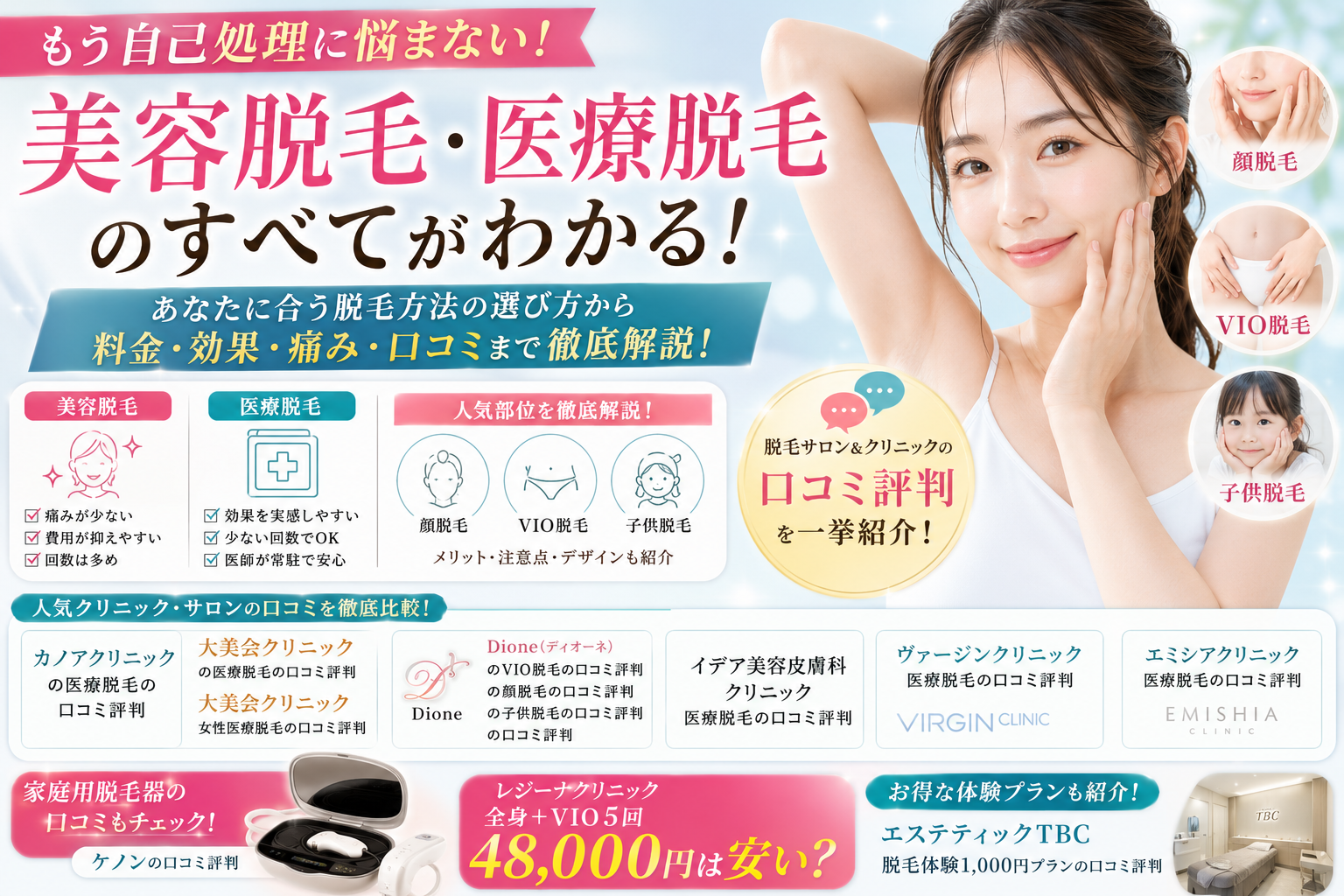 美容脱毛・医療脱毛完全ガイド｜違い・料金・効果・VIO・顔脱毛・家庭用脱毛器まで徹底解説